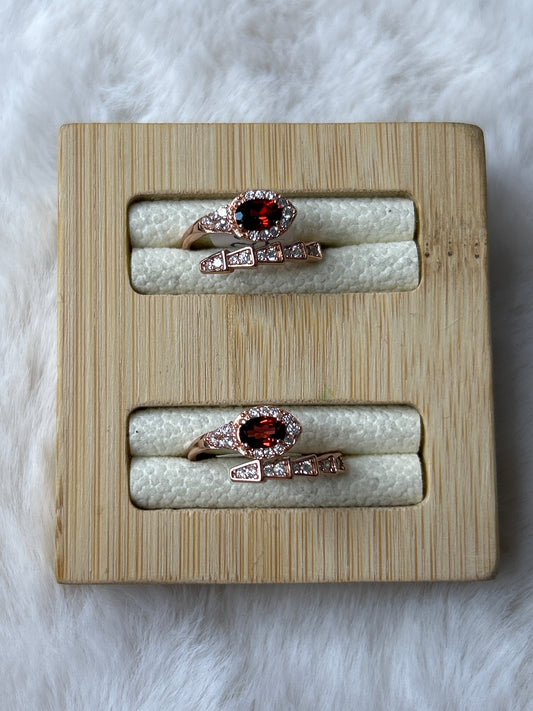 Rose Gold Plated Silver Garnet Snake Ring