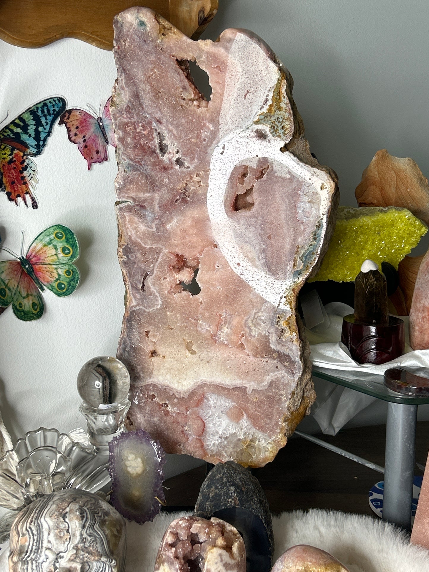 XXL pink Amethyst Slab on Swivel Stand