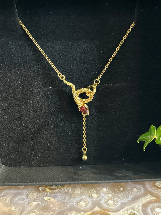 Gold Plated Sterling Silver Garnet Snake Necklace