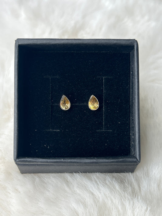 925 Sterling Silver Faceted Citrine Teardrop Studs