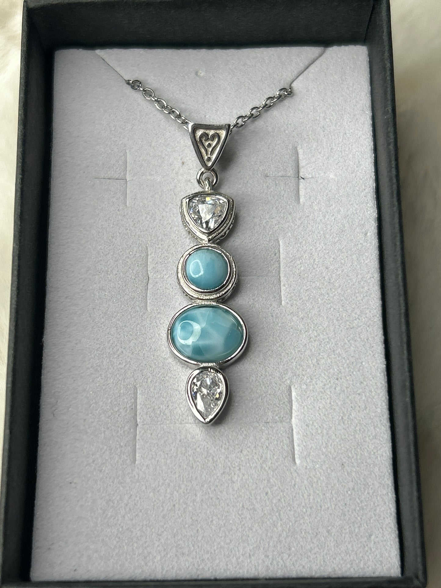 Larimar & Cubic Zirconia Necklace 925 Sterling Silver