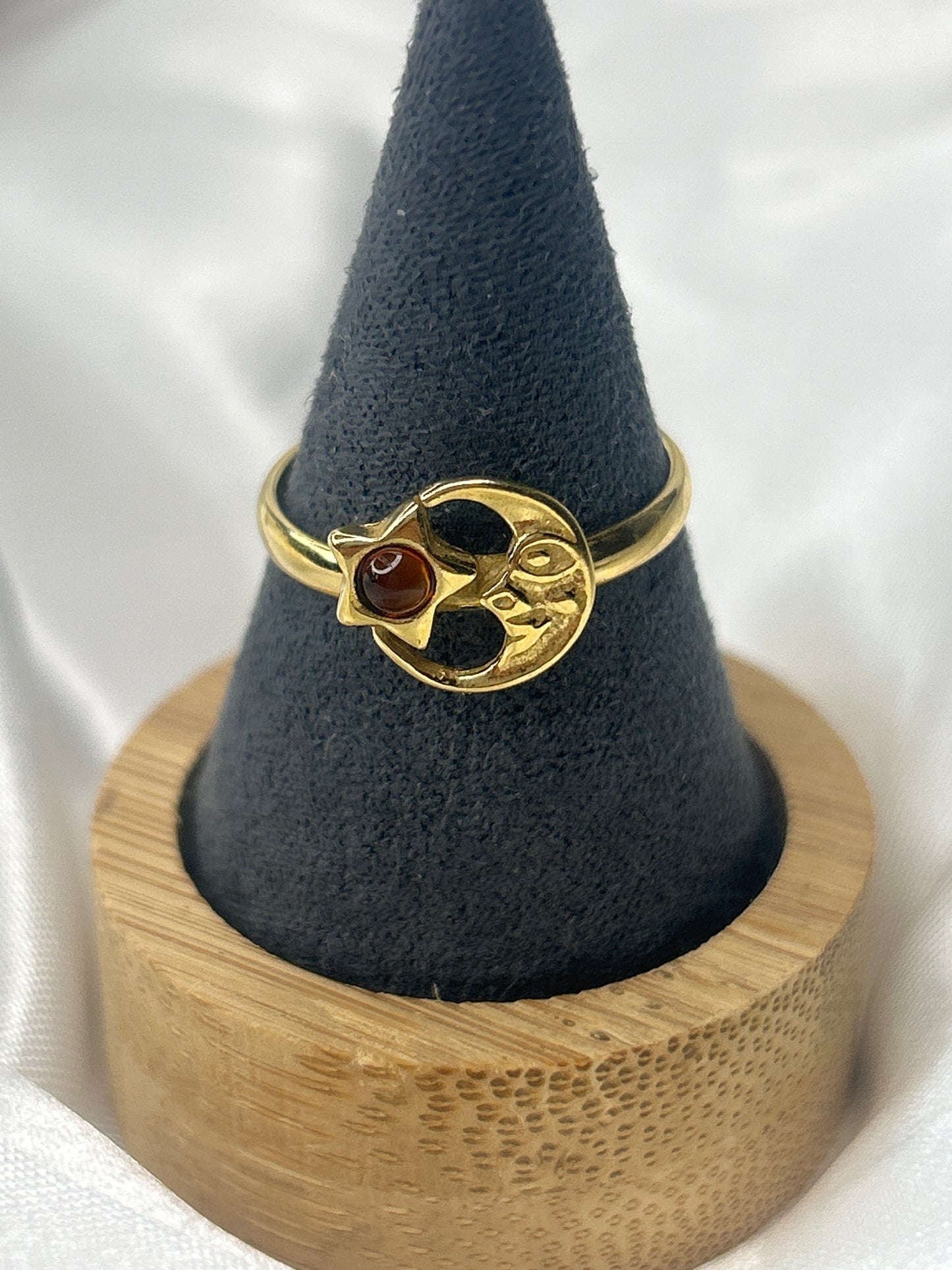 Gold Plated Amber Moon & Star Ring