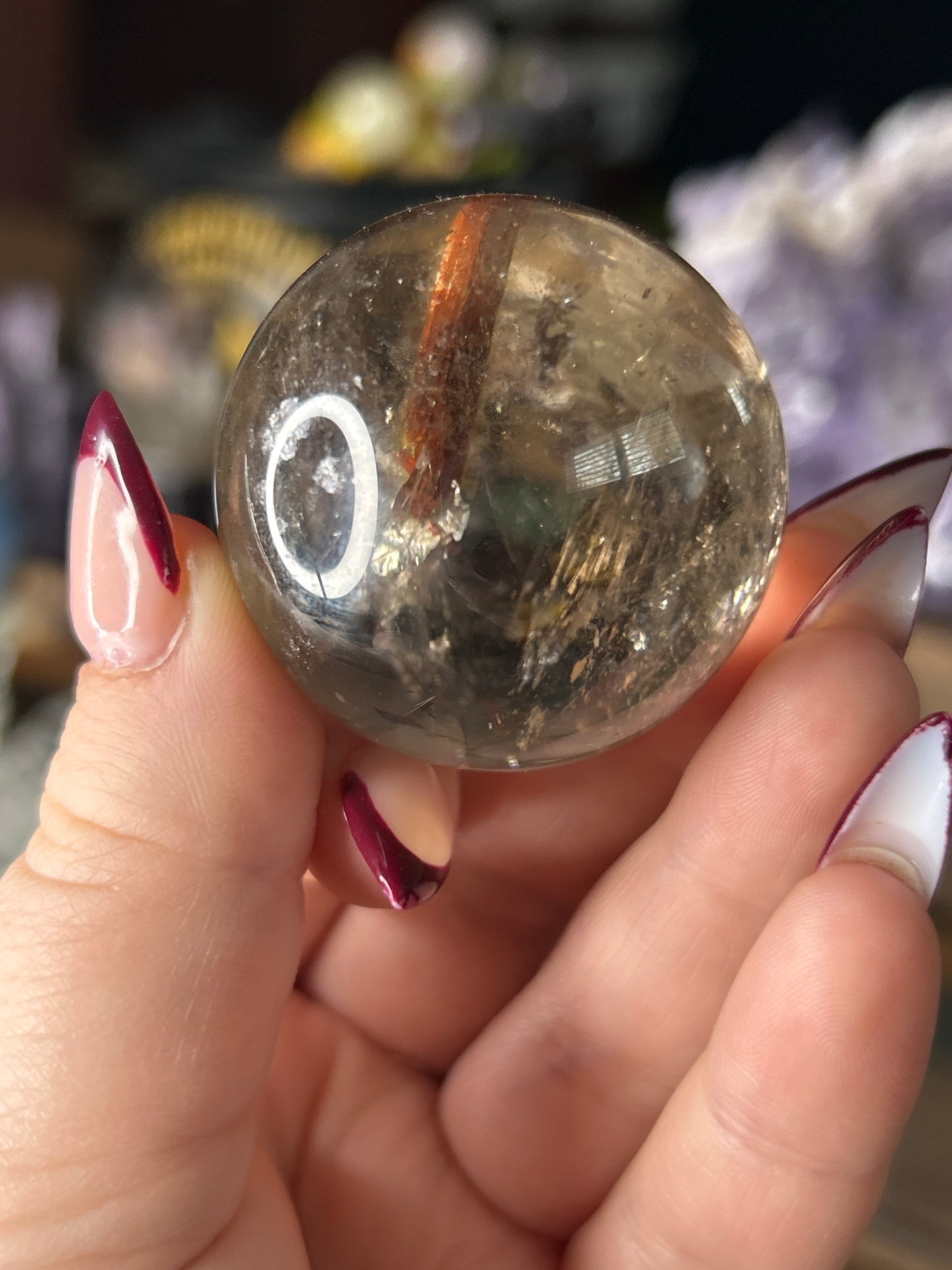 Smoky Quartz Sphere with Included Quartz Point
