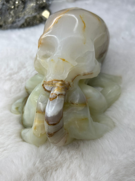 Green Calcite Octopus Skull