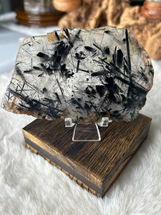 Black Tourmaline in Quartz Slab