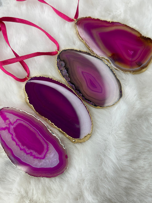 Dyed Pink Agate Slice Ornament