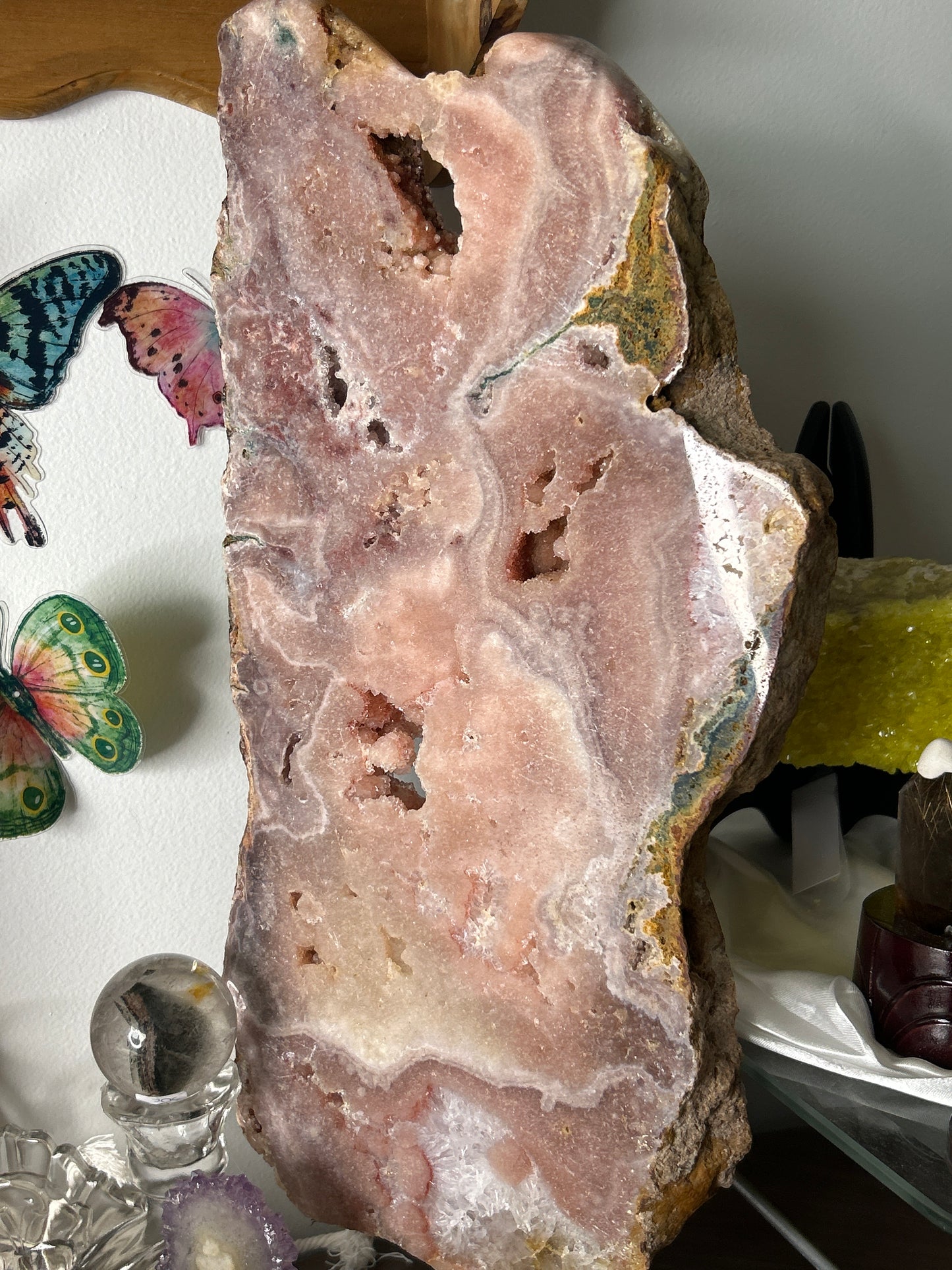 XXL pink Amethyst Slab on Swivel Stand