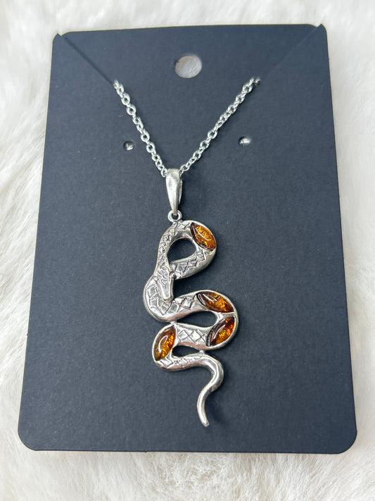 Amber Snake Necklace 925 Sterling Silver