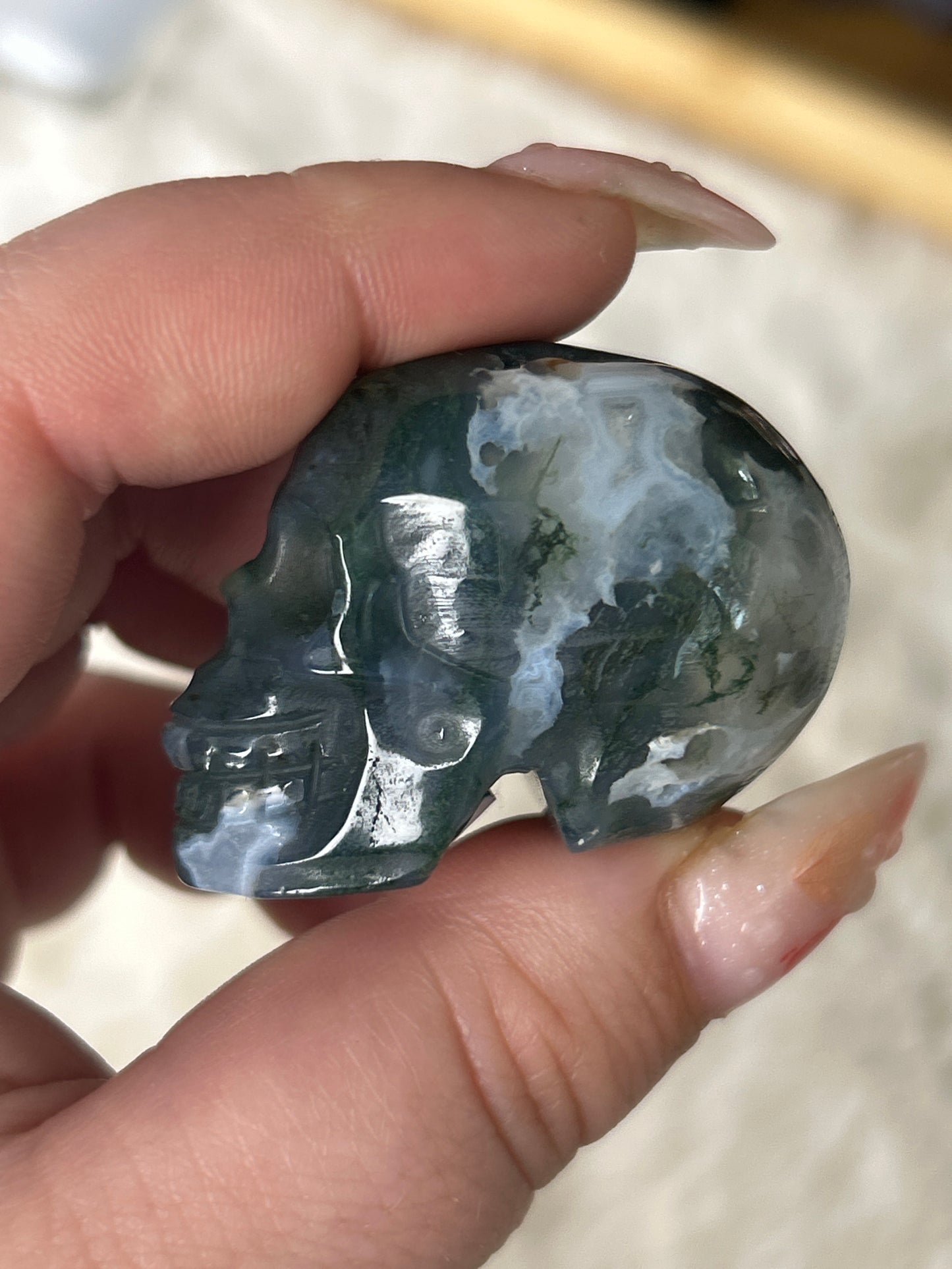 Moss Agate Skull