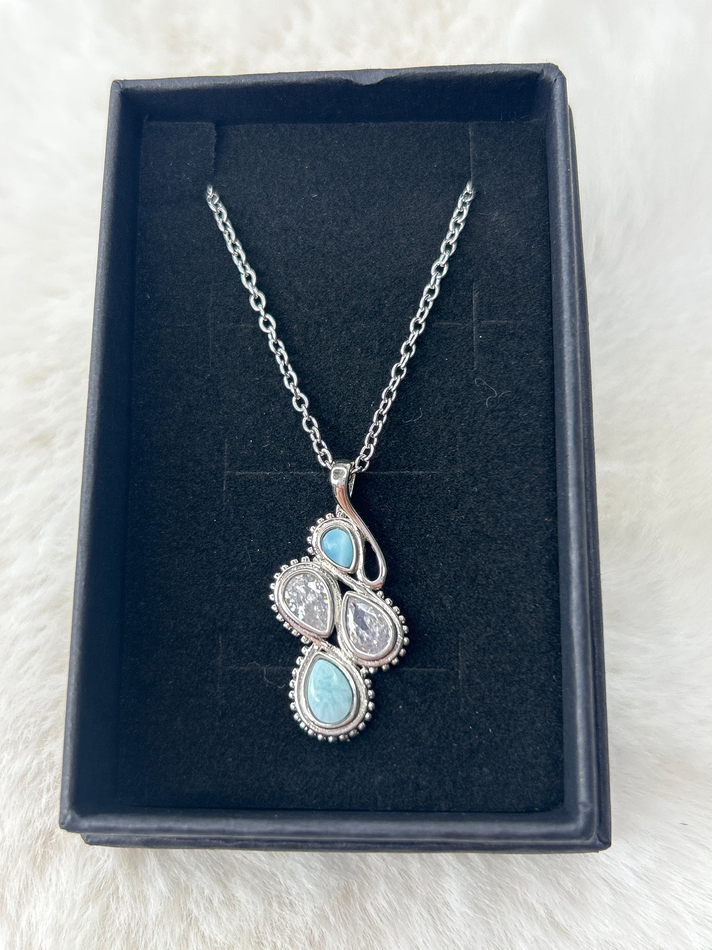 Larimar with Cubic Zirconia Sterling Silver Necklace