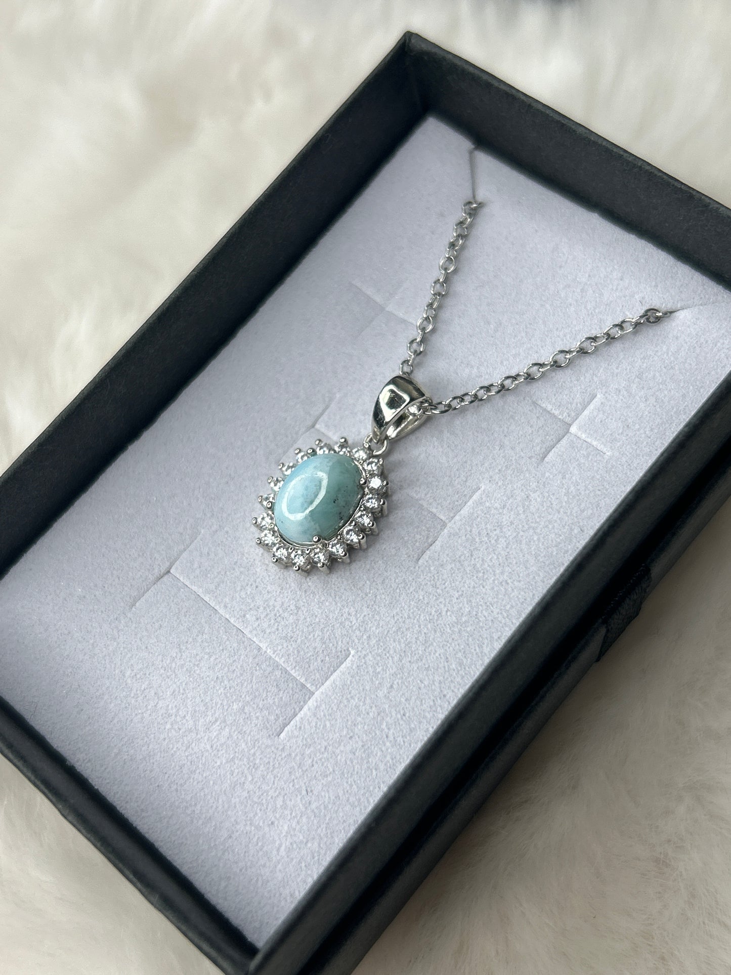 Larimar & Cubic Zirconia Necklace 925 Sterling Silver