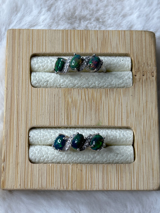 Triple Opal Ring 925 Sterling Silver