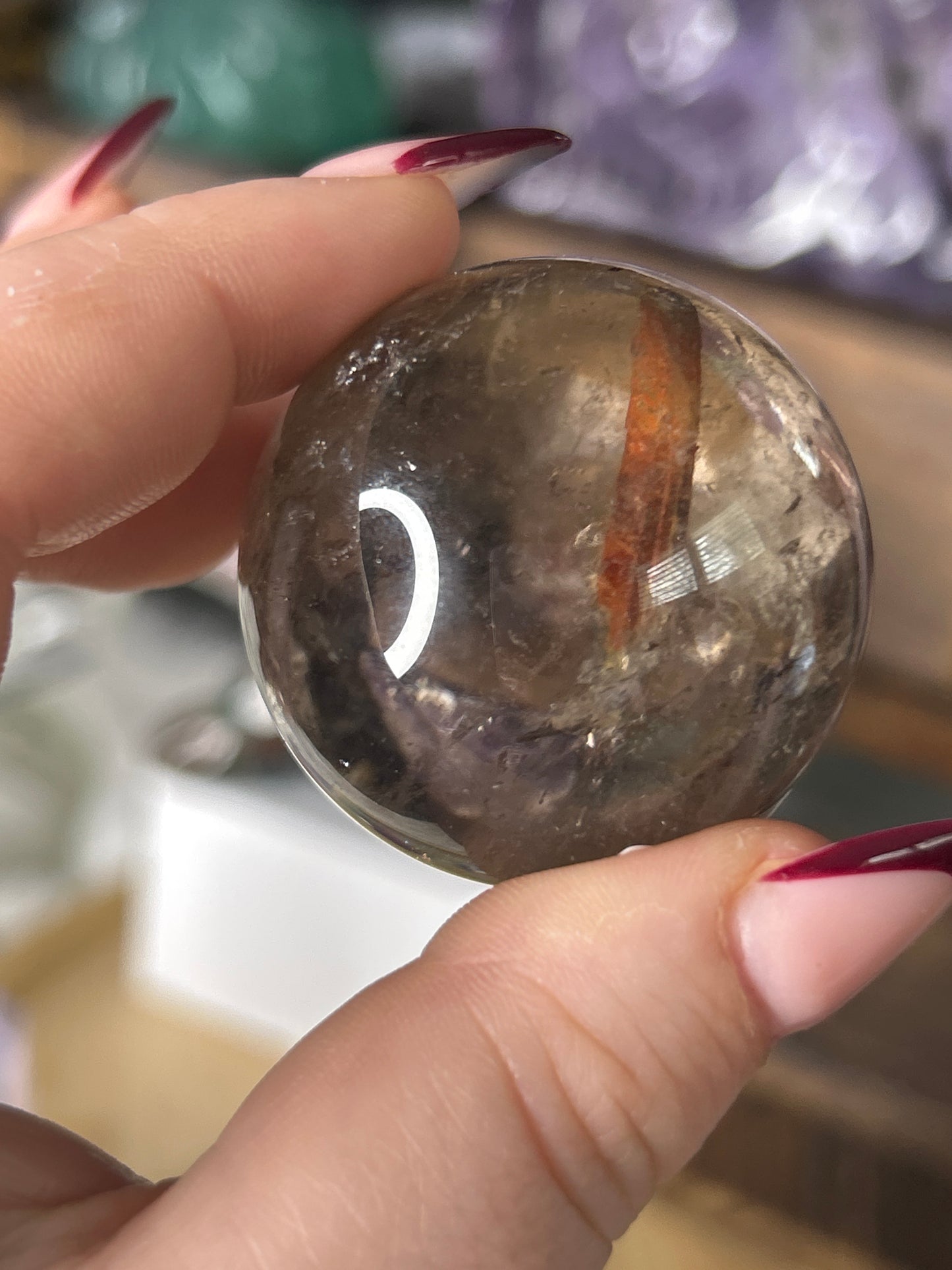 Smoky Quartz Sphere with Included Quartz Point