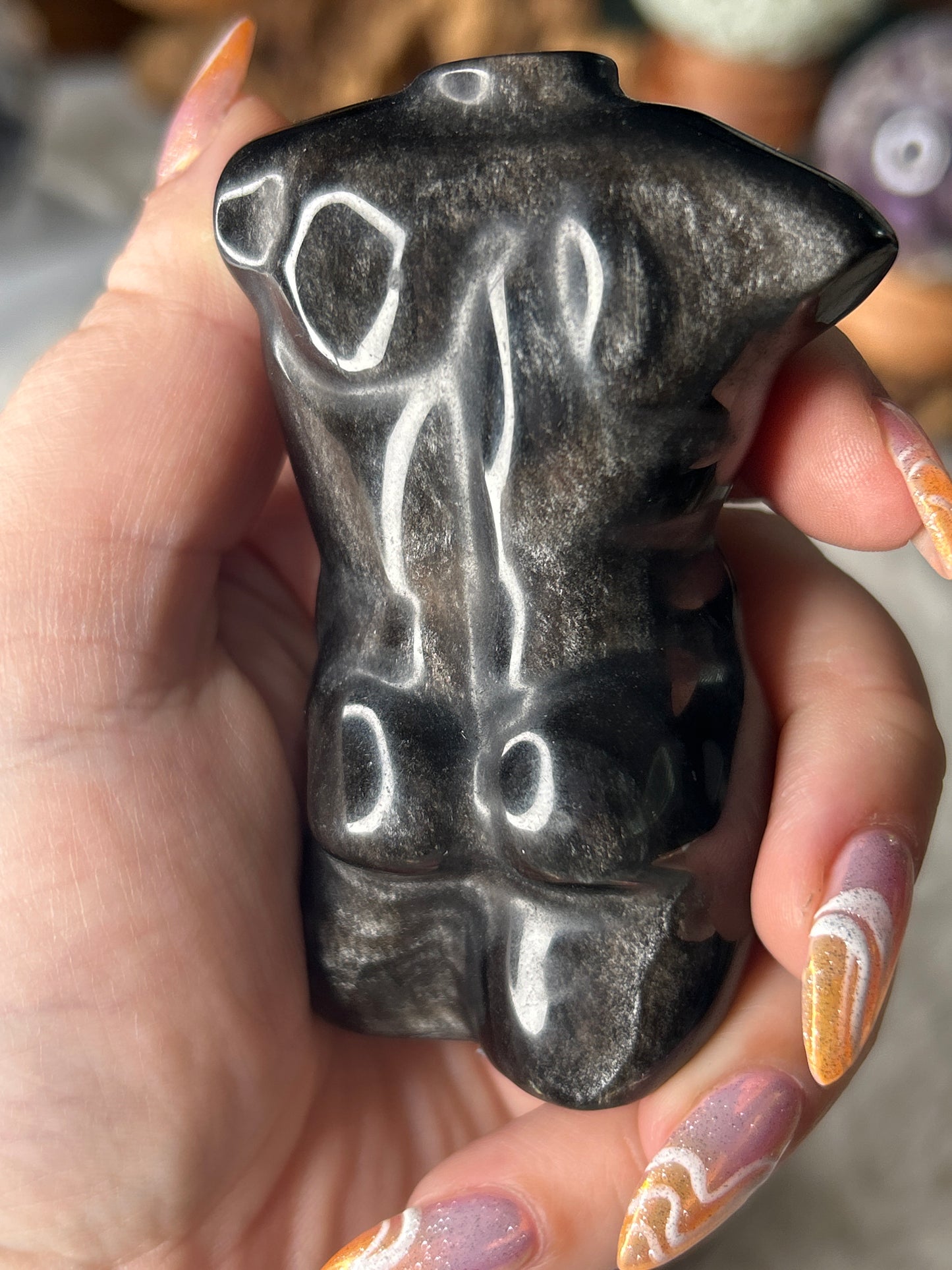 Silver Sheen Obsidian Body Carving