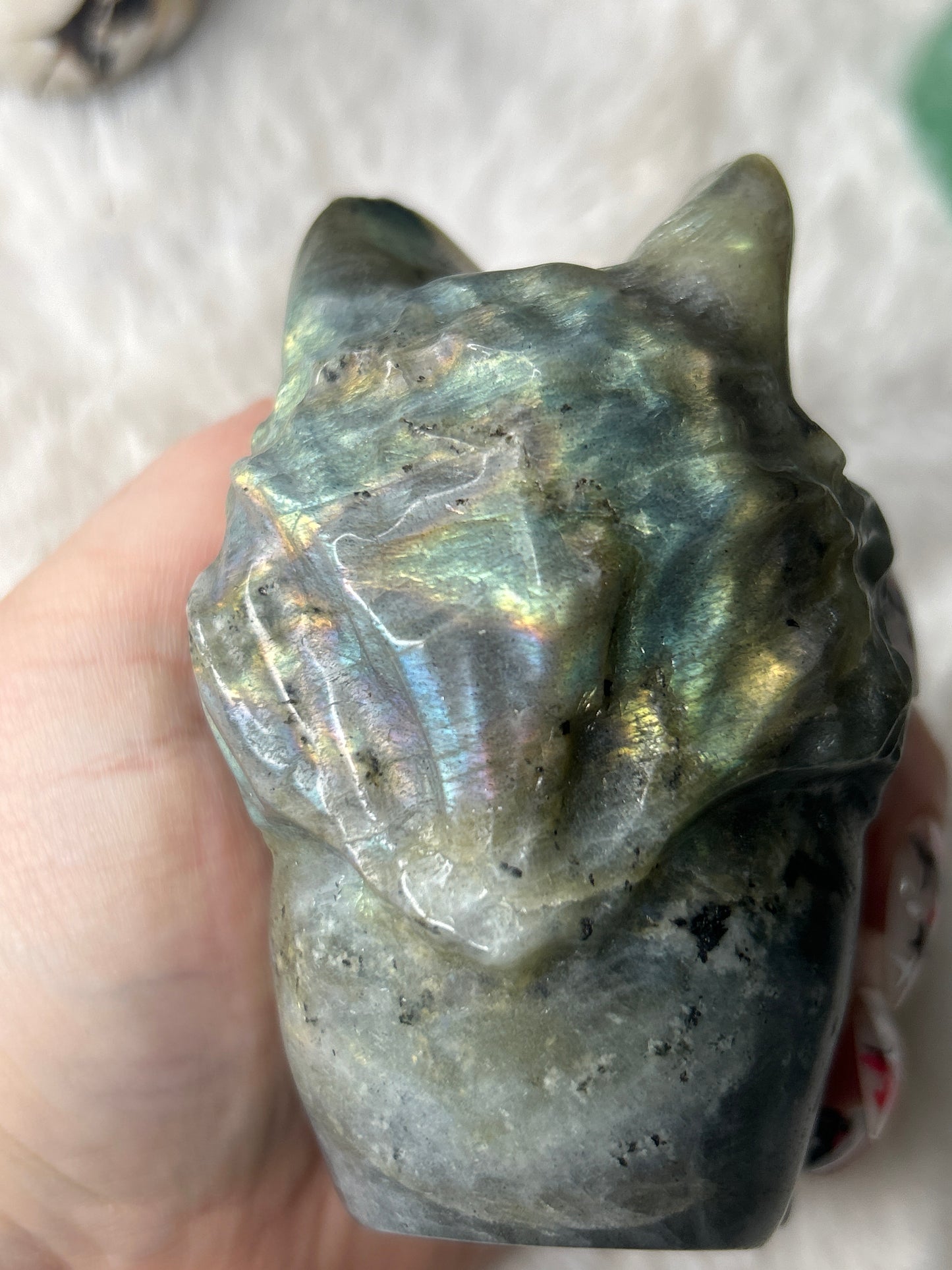 Labradorite Skull & Wolf Head