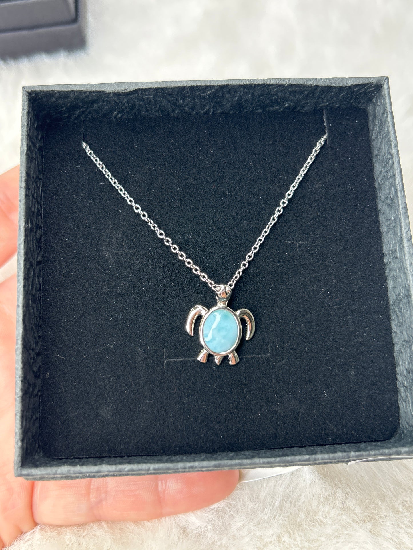 Larimar Turtle Necklace 925 Sterling Silver