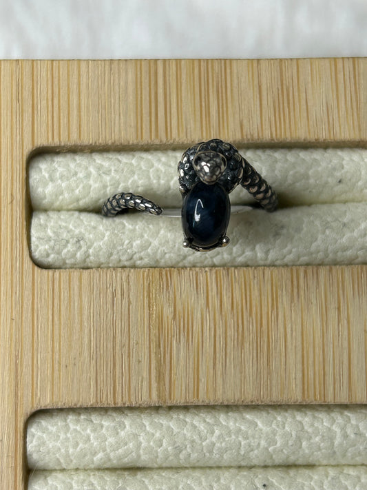 Blue Tigers Eye Snake Ring