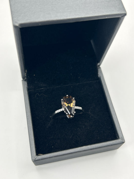 925 Smoky Quartz Coffin Ring