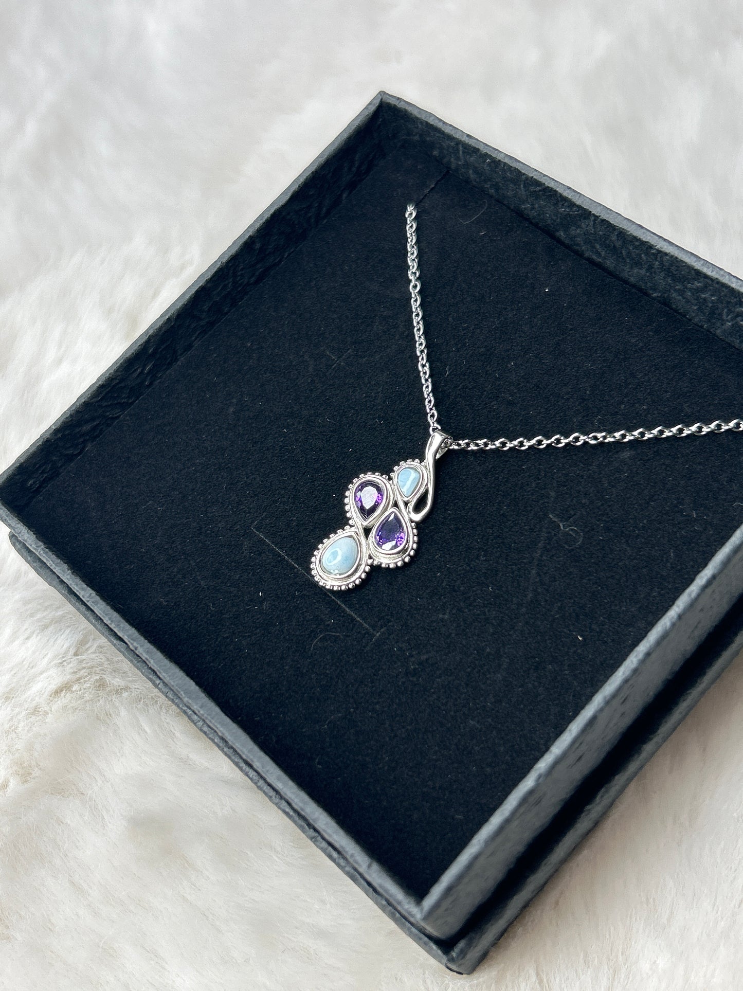 Larimar & Amethyst Necklace 925 Sterling Silver