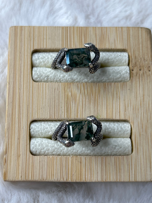 Moss Agate Snake Ring 925 Sterling Silver