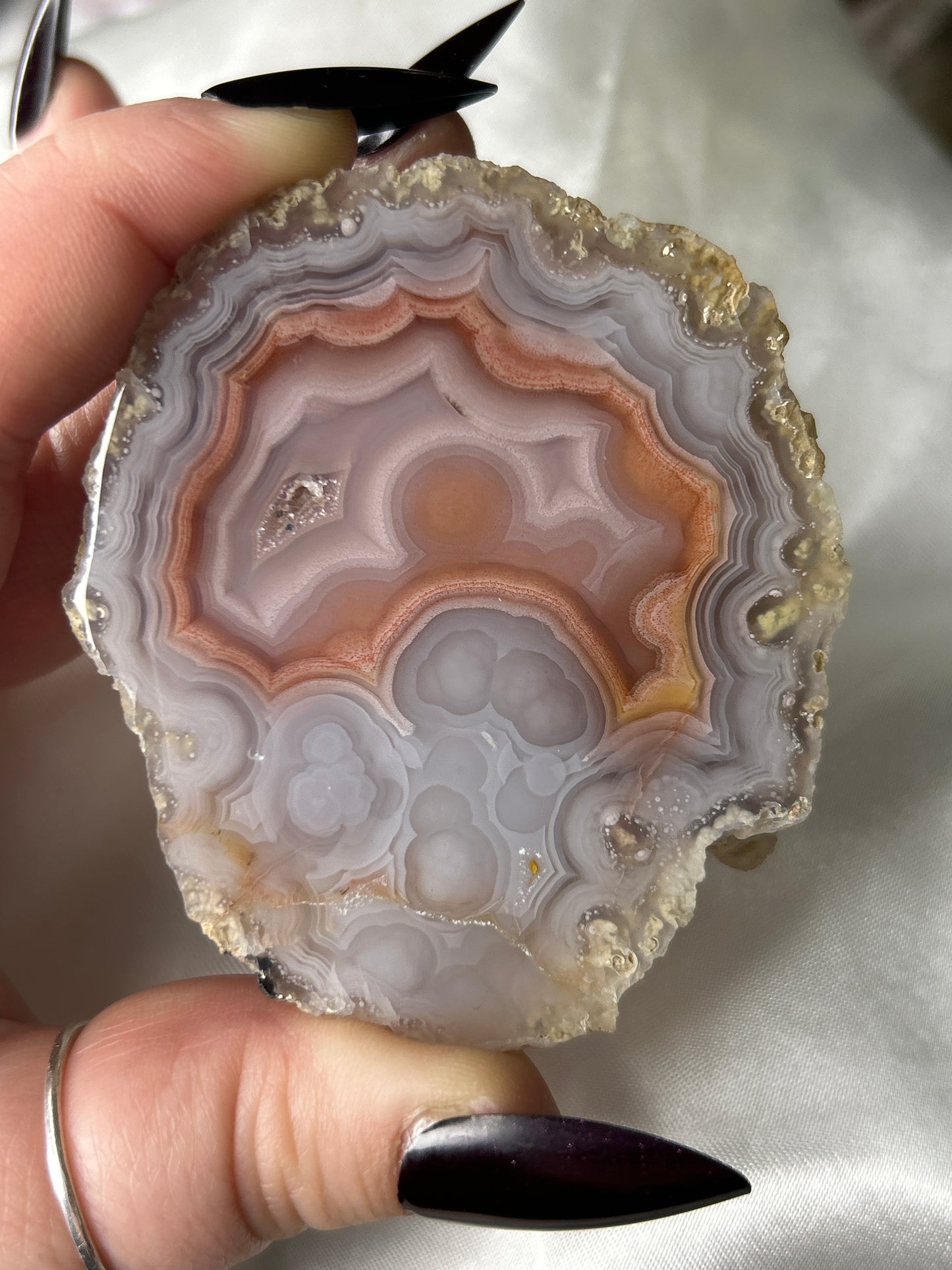 Laguna Agate Pastel Peach & Bubbly Chalcedony- Polished Half Nodule