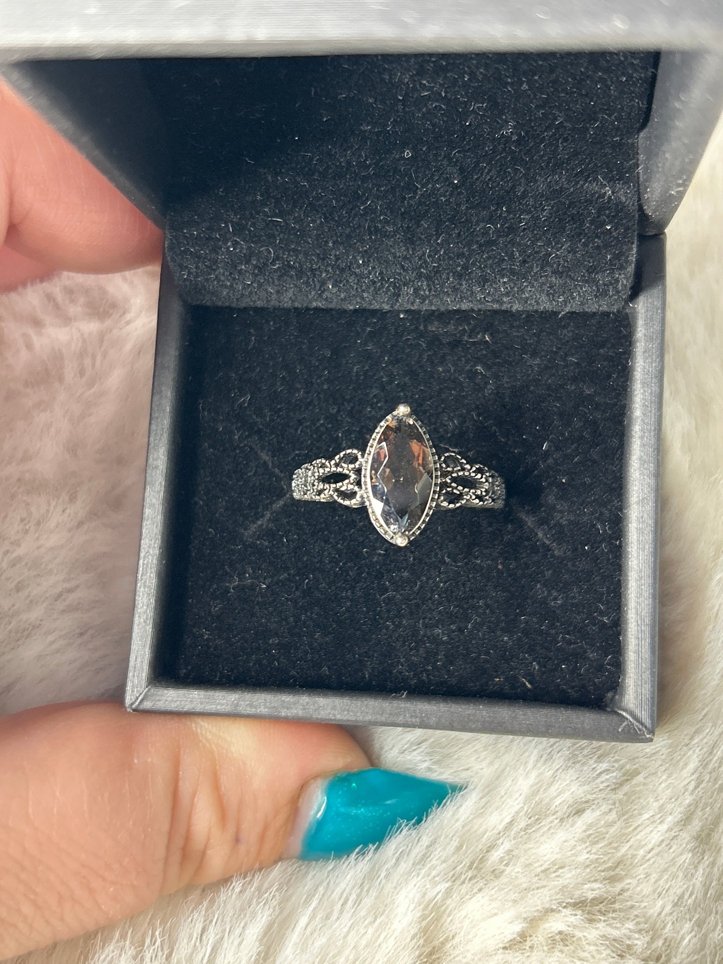 Smoky Quartz Adjustable Ring -925 Sterling Silver