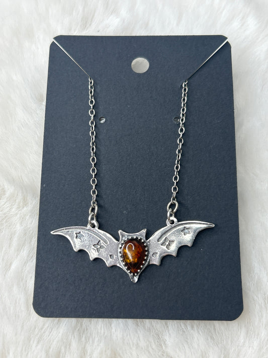 Amber Bat Necklace 925 Sterling Silver