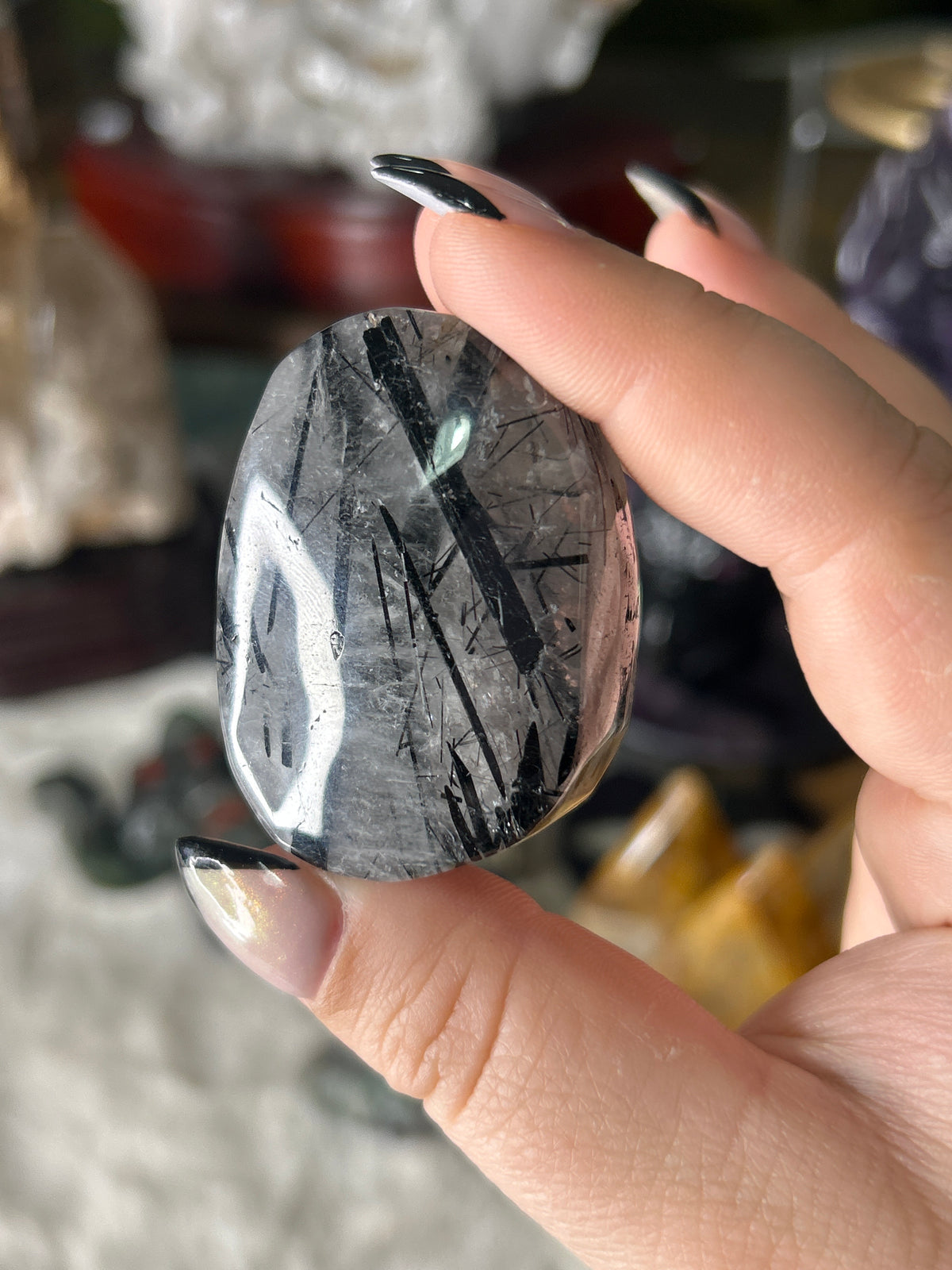 Black Tourmaline in Quartz Palm Stone