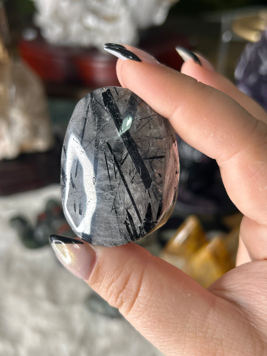 Black Tourmaline in Quartz Palm Stone