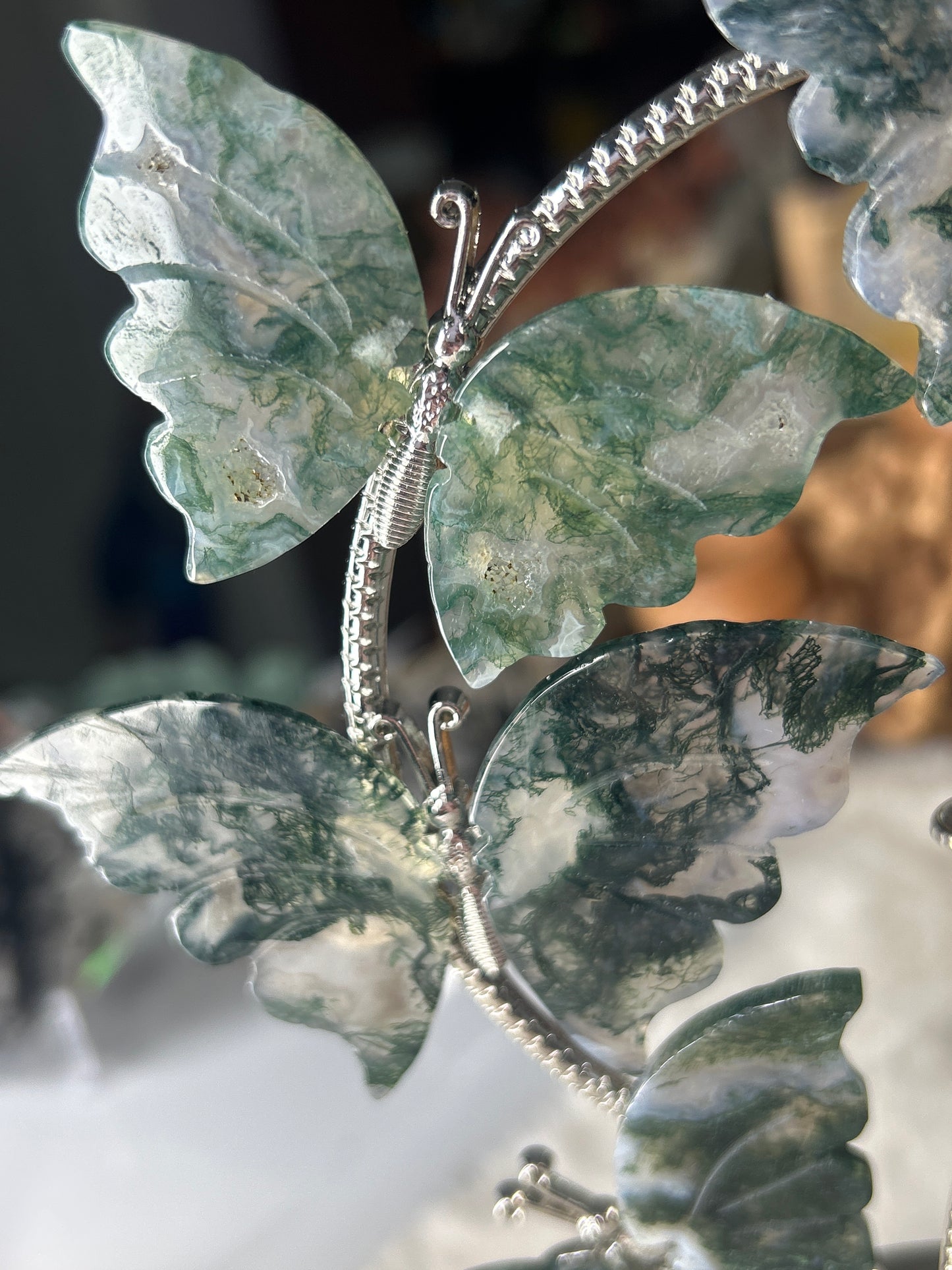 Moss Agate Butterfly Sphere Stand