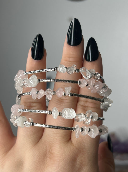 Rose Quartz & Clear Quartz Bangle
