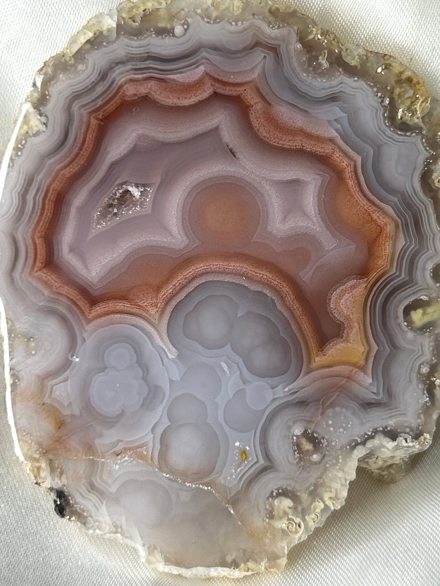Laguna Agate Pastel Peach & Bubbly Chalcedony- Polished Half Nodule