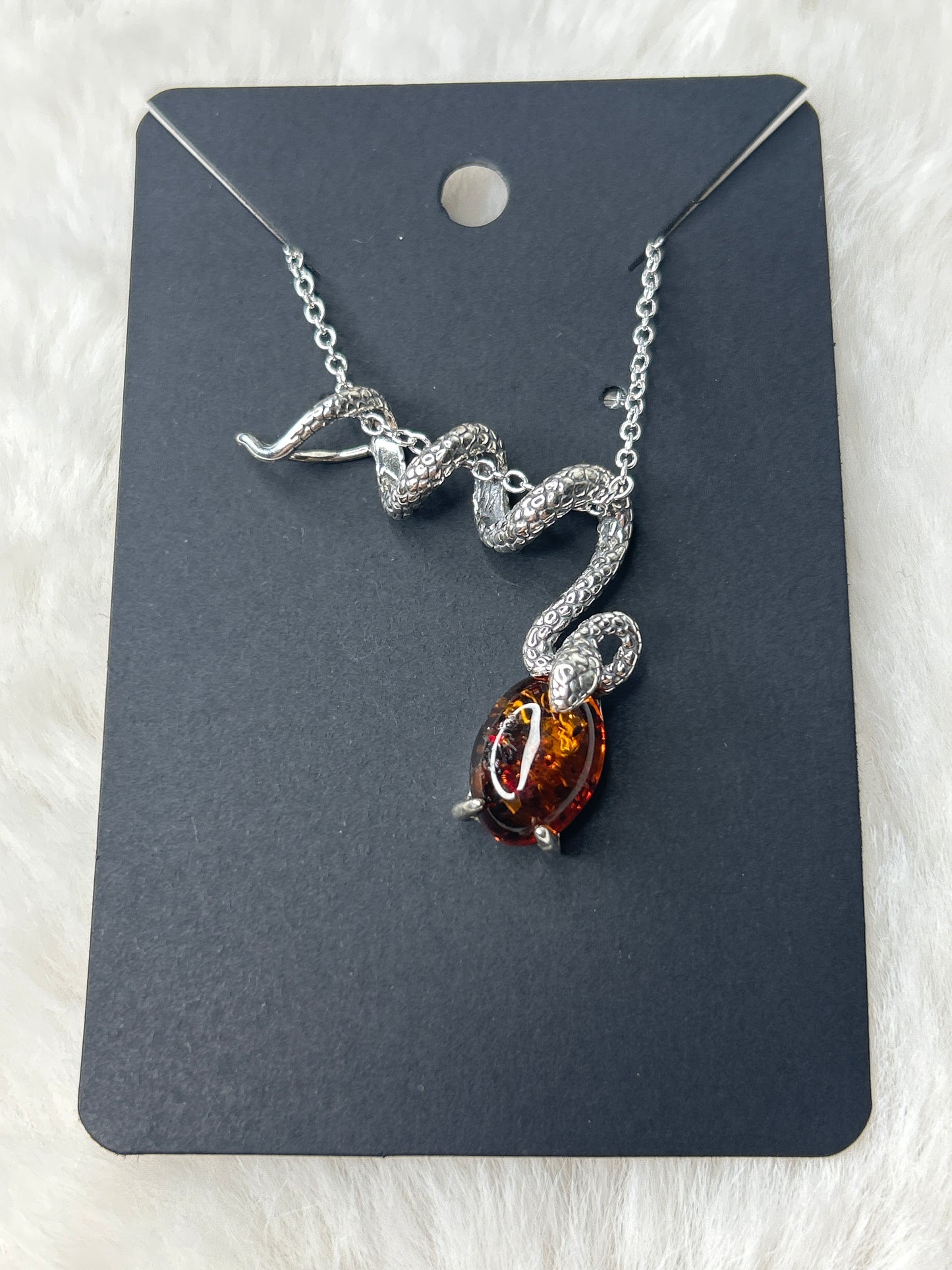 Amber Snake Necklace 925 Sterling Silver