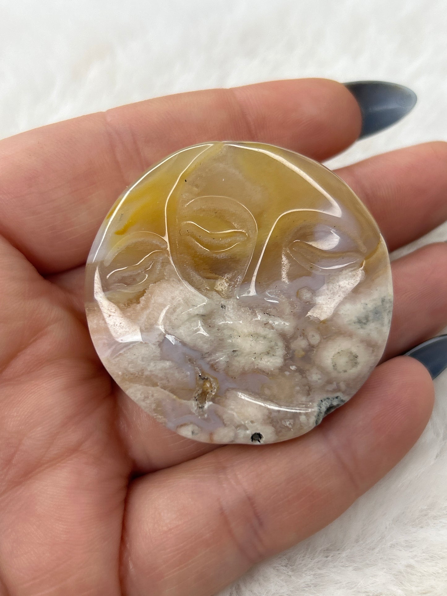 Flower Agate Sun and Moon Carving