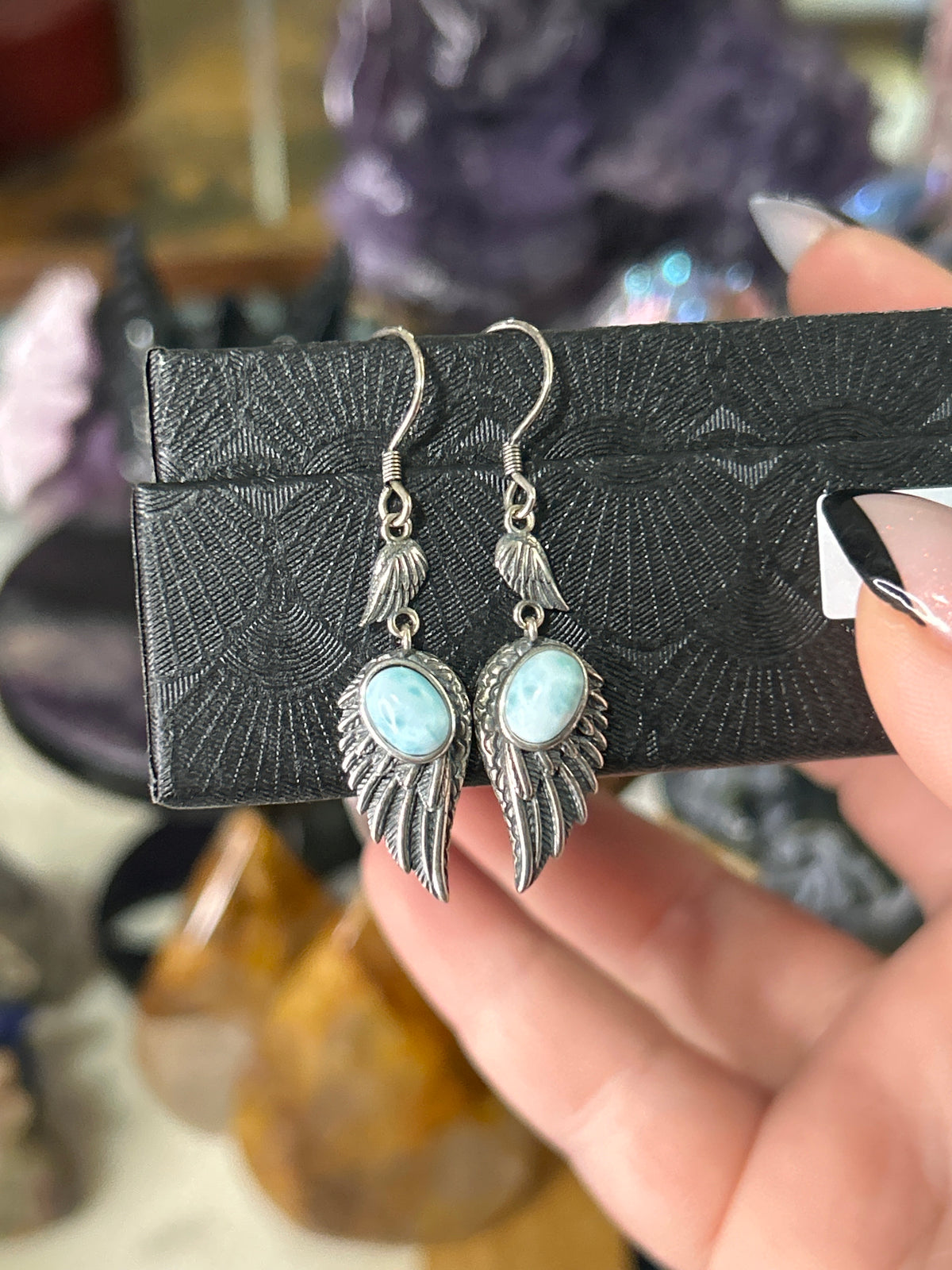 Larimar Angel Wing Earrings 925 Sterling Silver