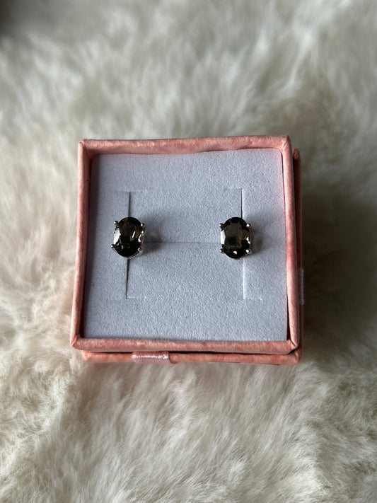 925 Sterling Silver Smokey Quartz Studs