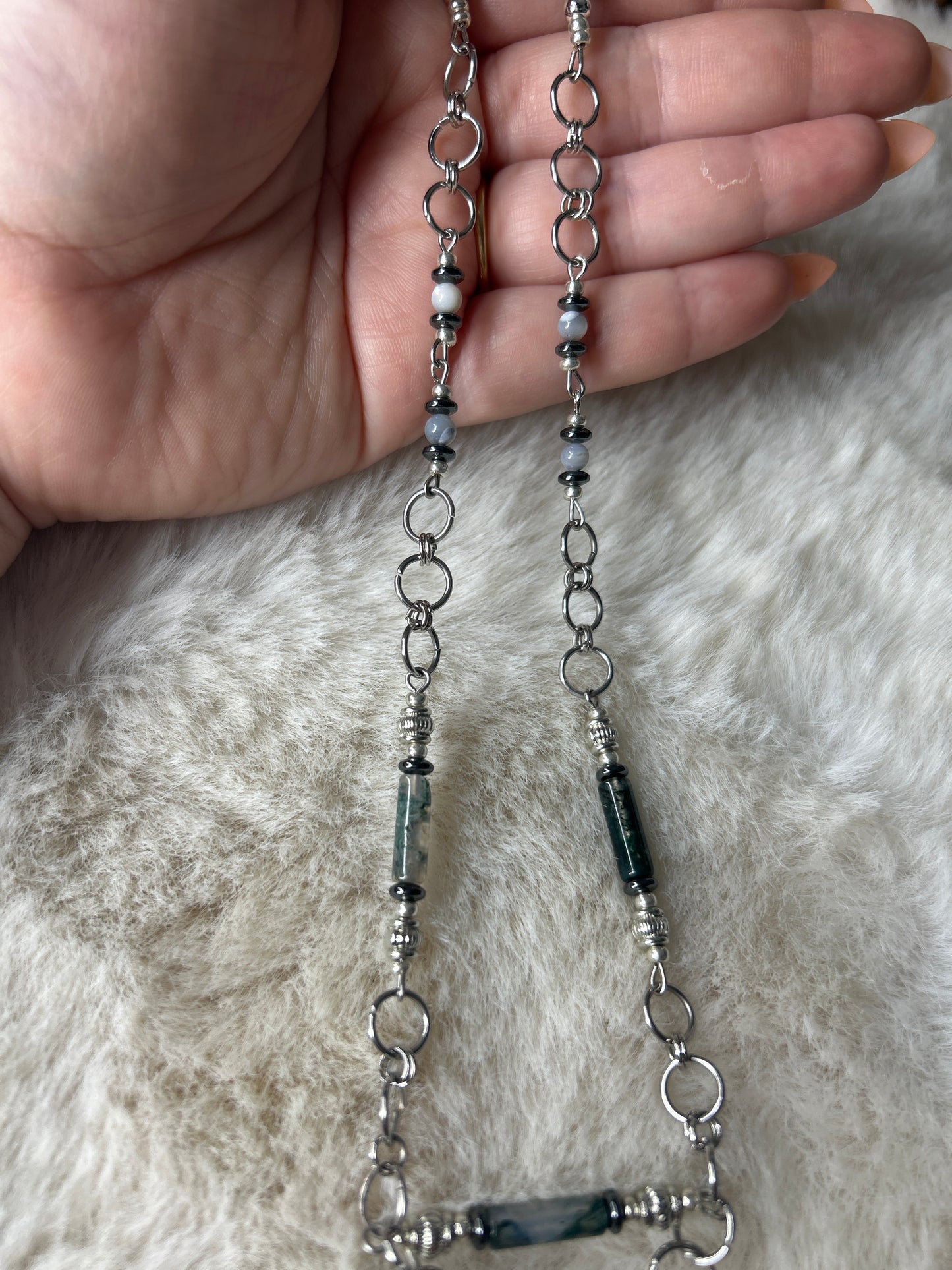 Hand made Moss Agate Necklace with Scenic Moss Pendant