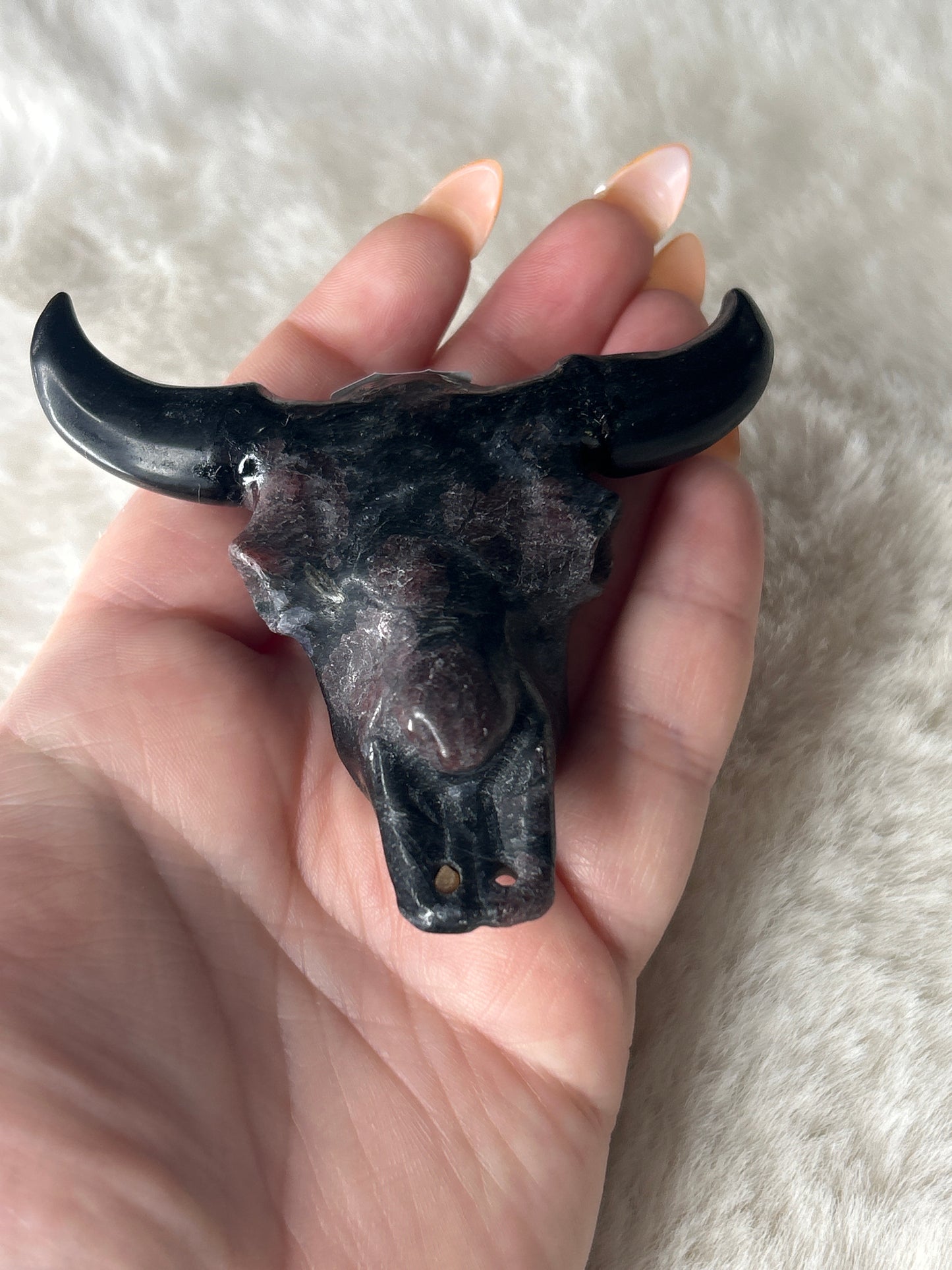 Garnet & Astrophyllite Bull Skull
