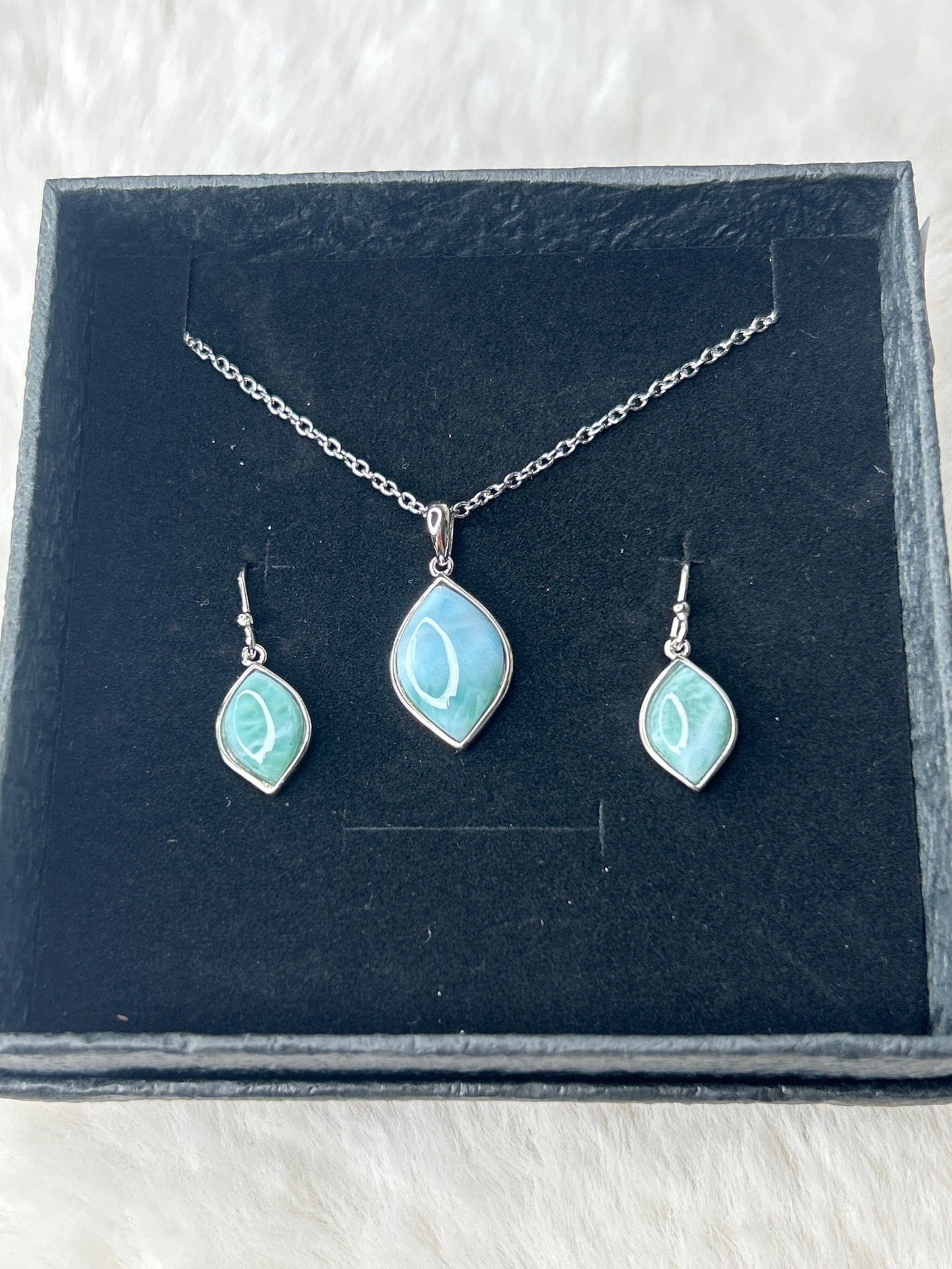 Larimar Necklace & Earring Set 925 Sterling Silver