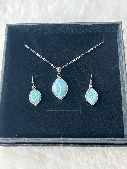 Larimar Necklace & Earring Set 925 Sterling Silver