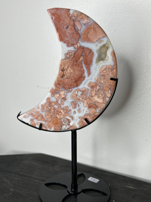 Cotton Candy Agate Moon on Stand