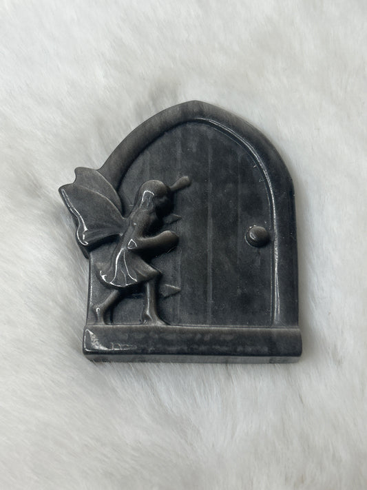 Silver Sheen Obsidian Fairy Door