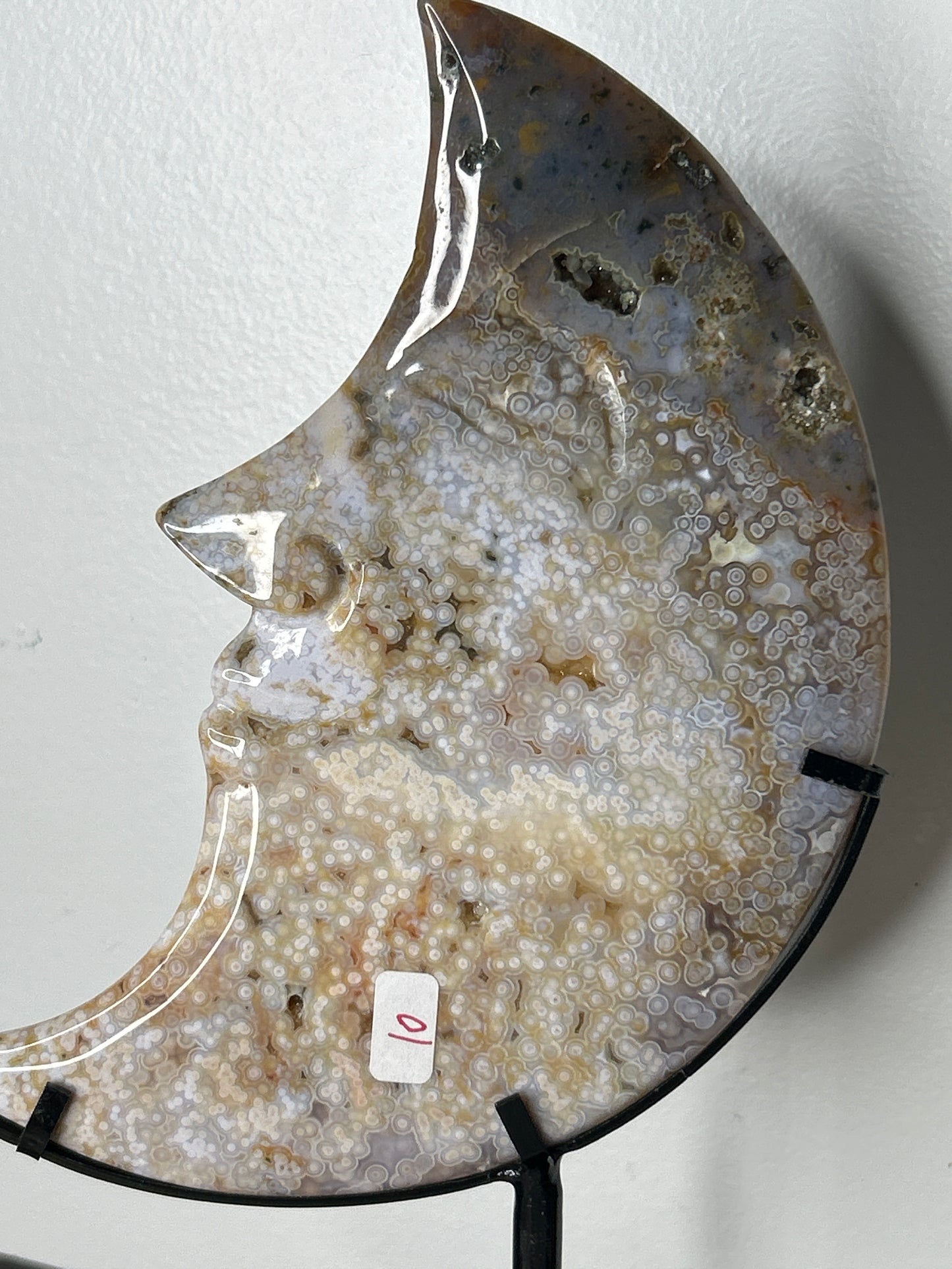 Orbicular Ocean Jasper Moon on Stand