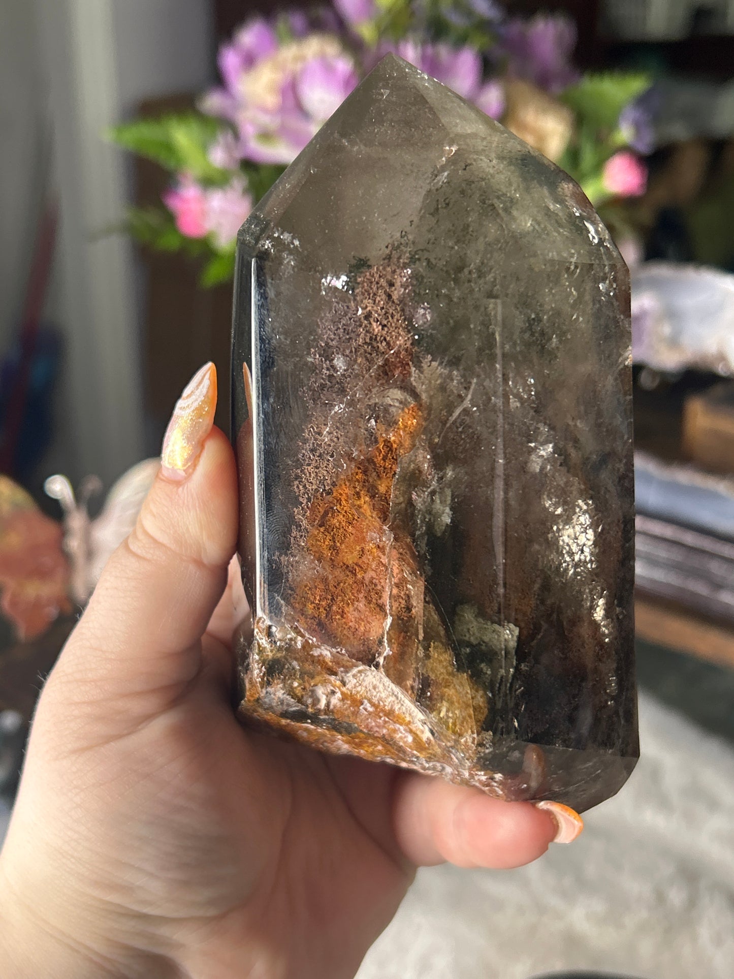 Garden Smoky Quartz with Custom Wood Base