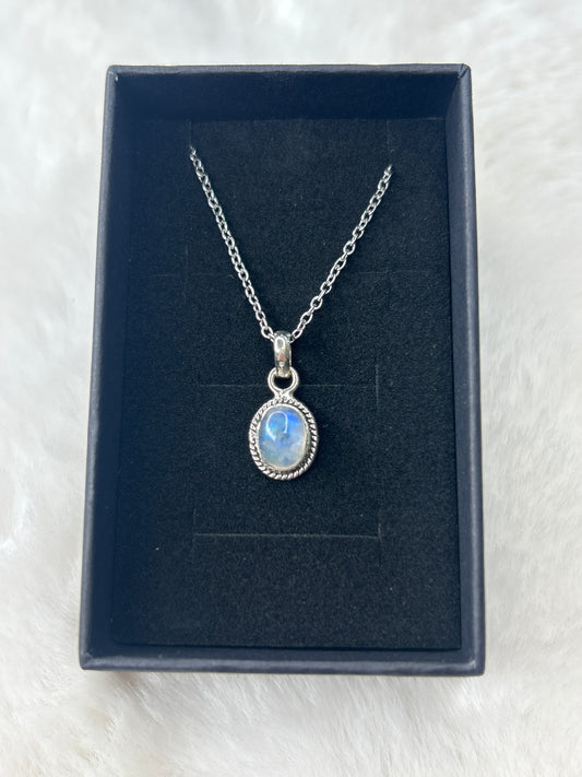 Rainbow Moonstone Sterling Silver Necklace