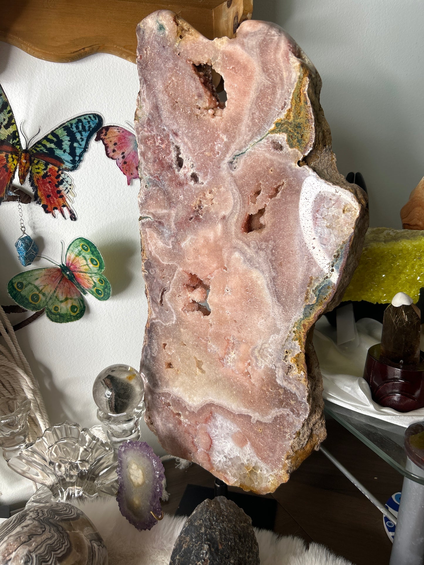 XXL pink Amethyst Slab on Swivel Stand