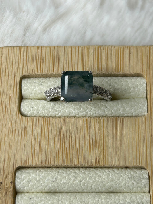 Moss Agate Ring- 925 Sterling Silver