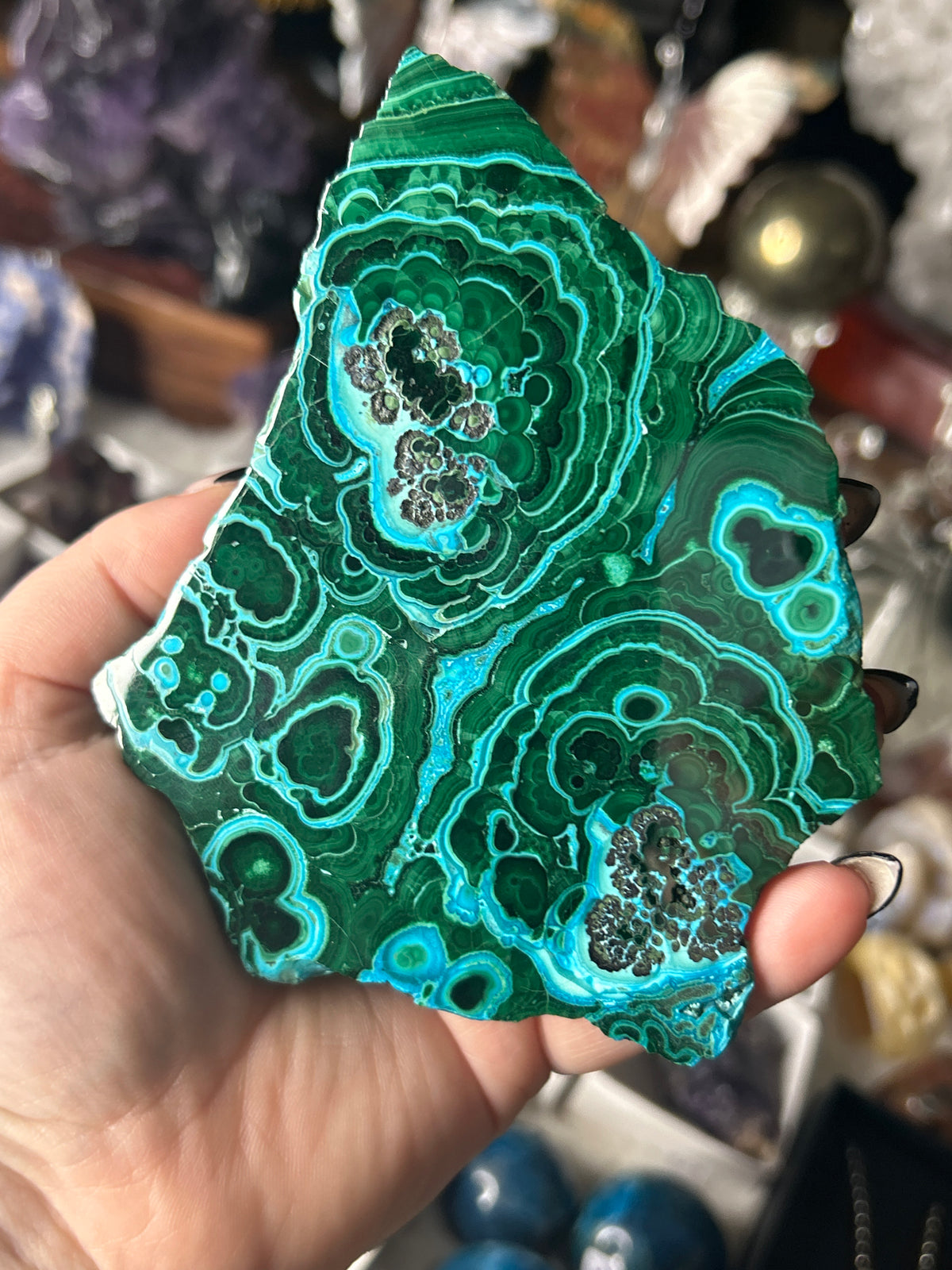Malachite & Chrysocolla Slab on Stand