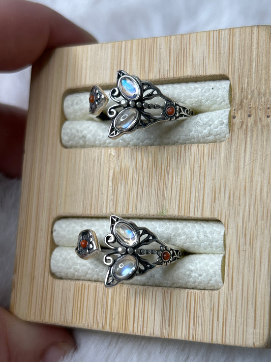 White Moonstone Butterfly Ring 925 Sterling Silver