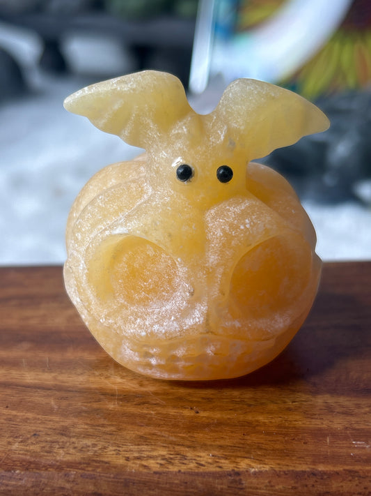 Orange Calcite Bat on Pumpkin